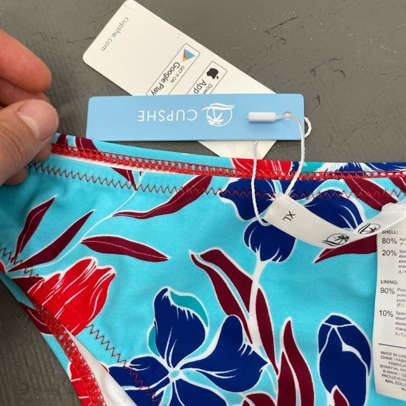 Cupshe Blue & Red Floral Print Bikini Bottoms XL - Picture 6 of 7